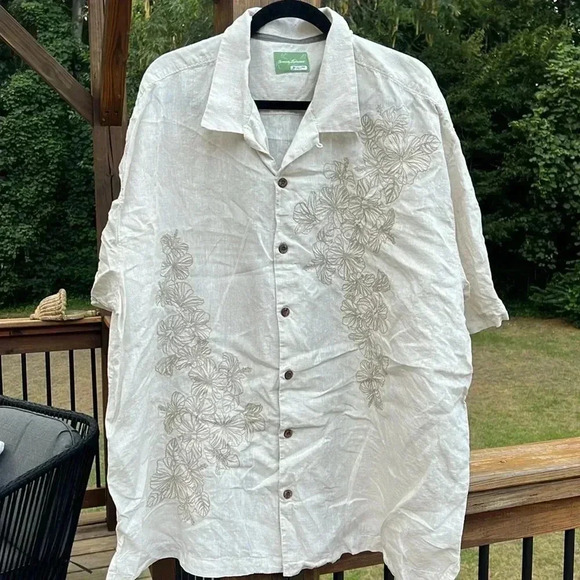 Tommy Bahama Cream Linen embroidered floral button down shirt XXL - Picture 1 of 6
